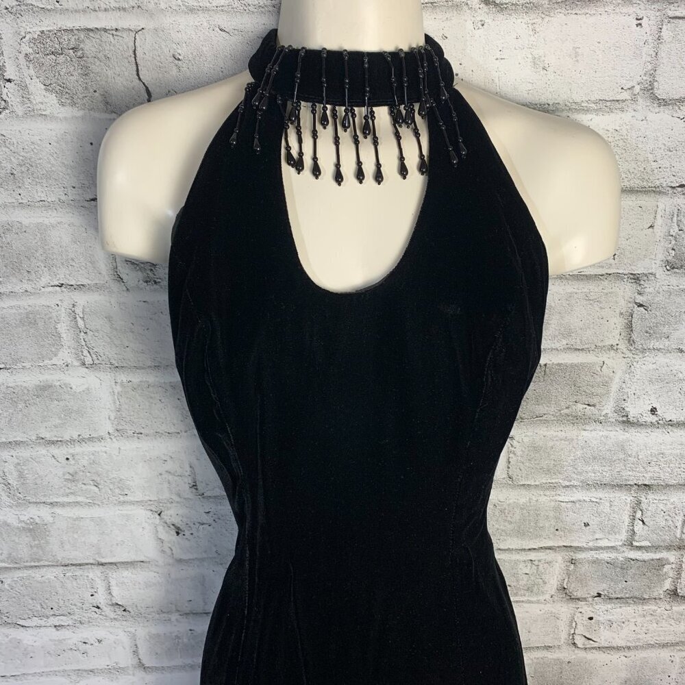 Vintage 90s Y2K Velvet Keyhole Choker Collar Bodycon Witchy Dress - Picture 2 of 16